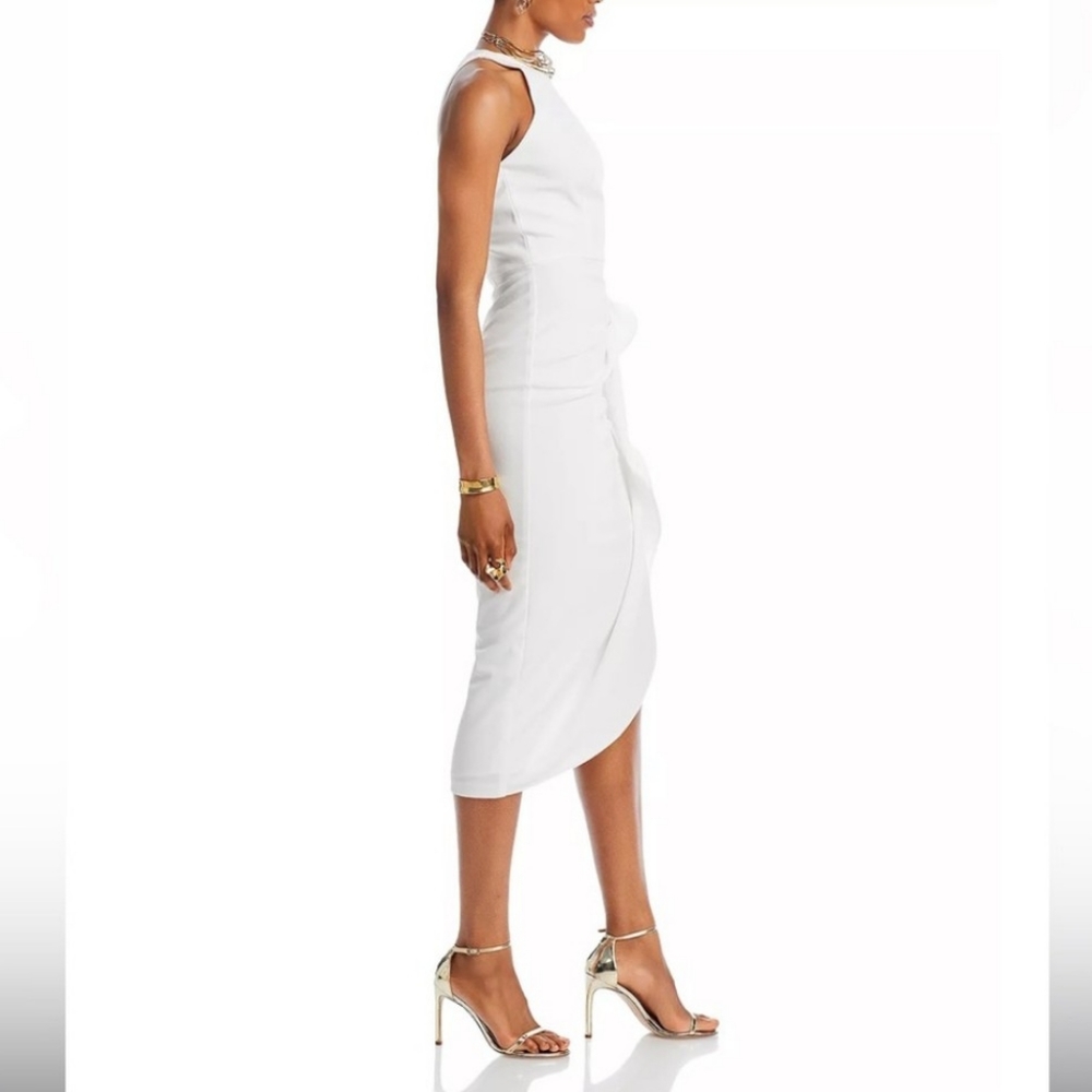 Aqua Sheath Draped Dress with Ruffle - Picture 2 of 9
